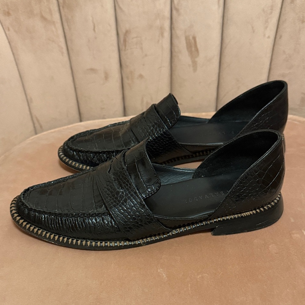 Freda Salvador Tash D’Orsay penny loafer in black embossed croc - Picture 5 of 11